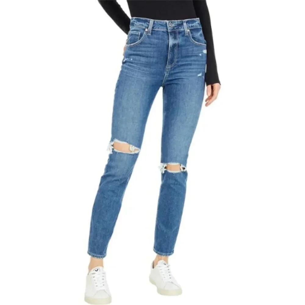 Paige Womens Size 27 Sarah Slim Destructed Ribbed Jeans